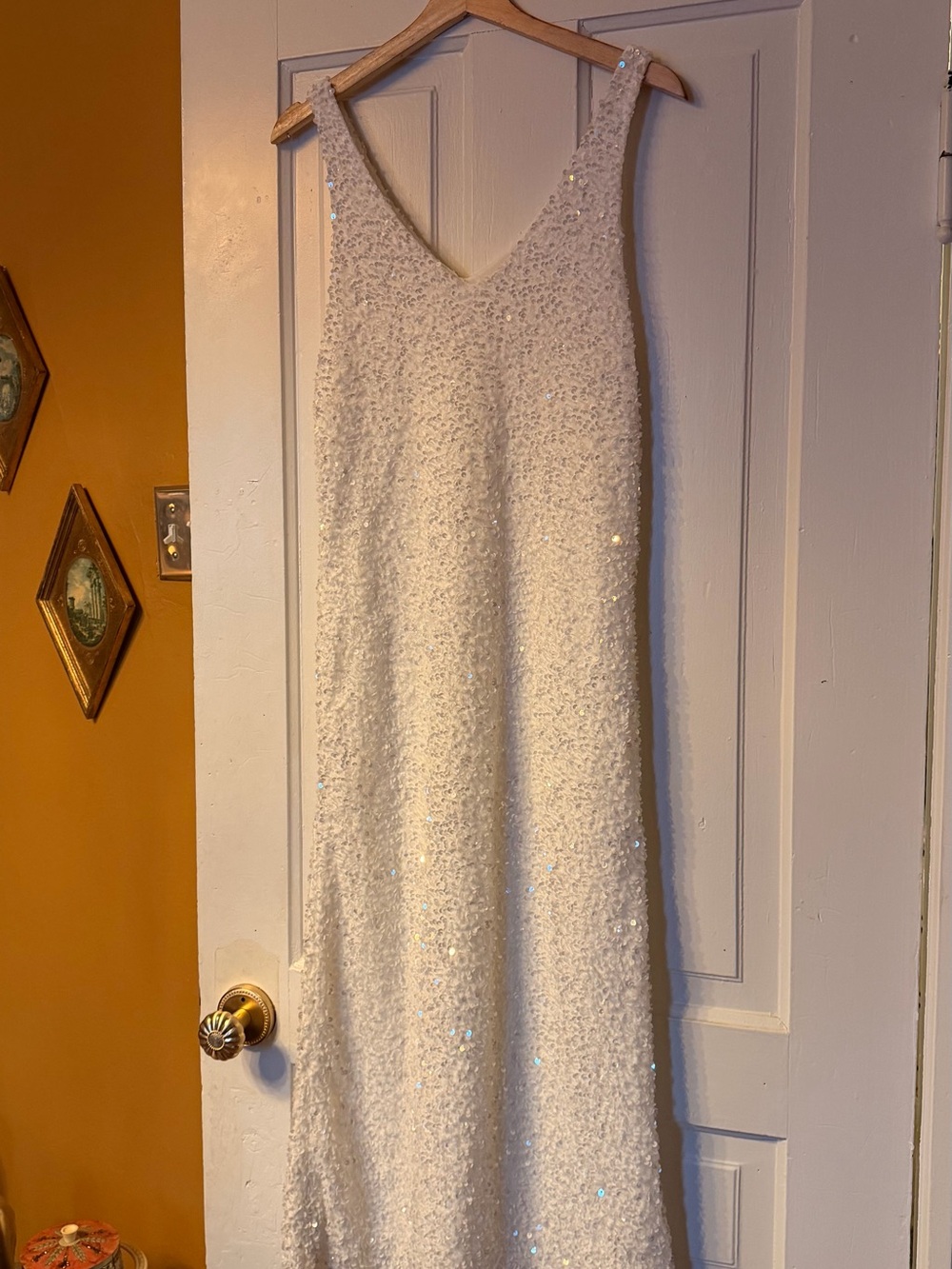 Ivory Sequin V‑Neck Evening Dress